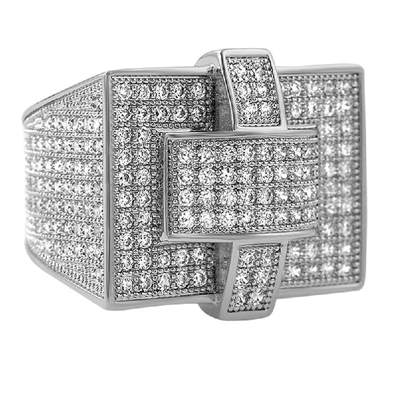 Diamond Eternity Ring-Cross Iced Out Rhodium CZ Bling Bling Ring