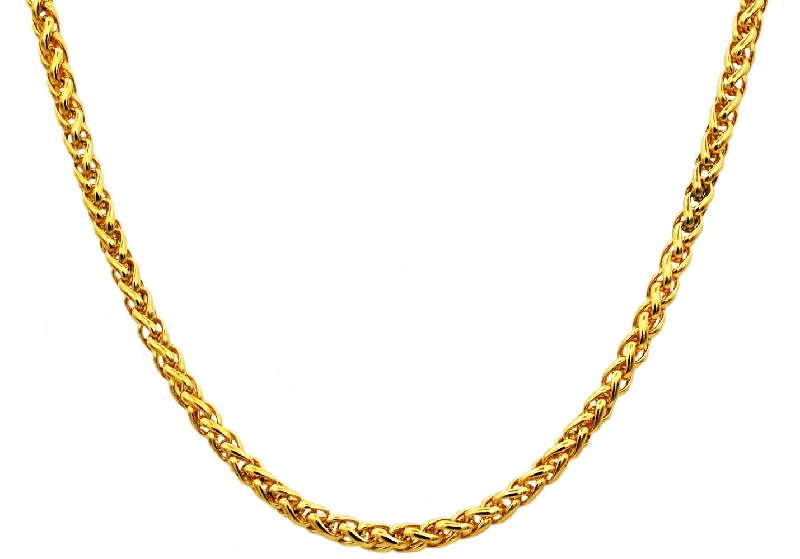 Tropical Necklace for Summer-Mens 4mm Gold Stainless Steel Wheat Link Chain Necklace