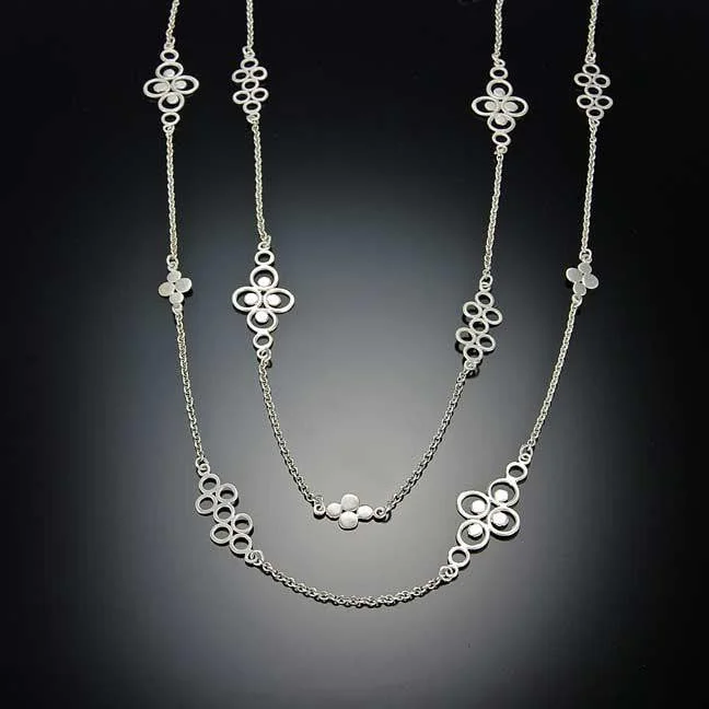 Statement Silver Pendant Necklace-Silver Filigree Chain Necklace