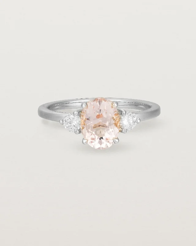 White Gold Engagement Ring-Una Oval Trio Ring | Morganite & Diamonds