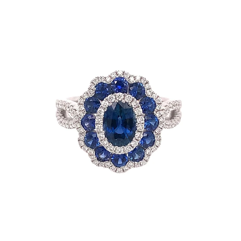 Men’s Vintage Wedding Band-Gregg Ruth Sapphire Flower Ring