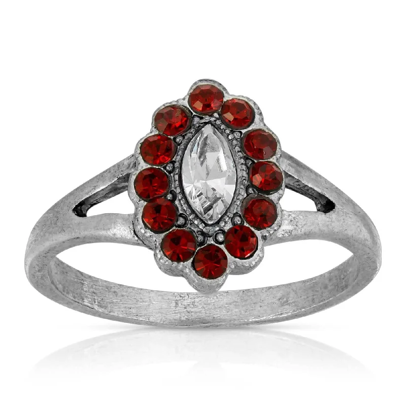 Elegant Band Ring with Diamonds-1928 Jewelry Pewter Diamond Shaped Crystal With Red Crystals Ring Size 7