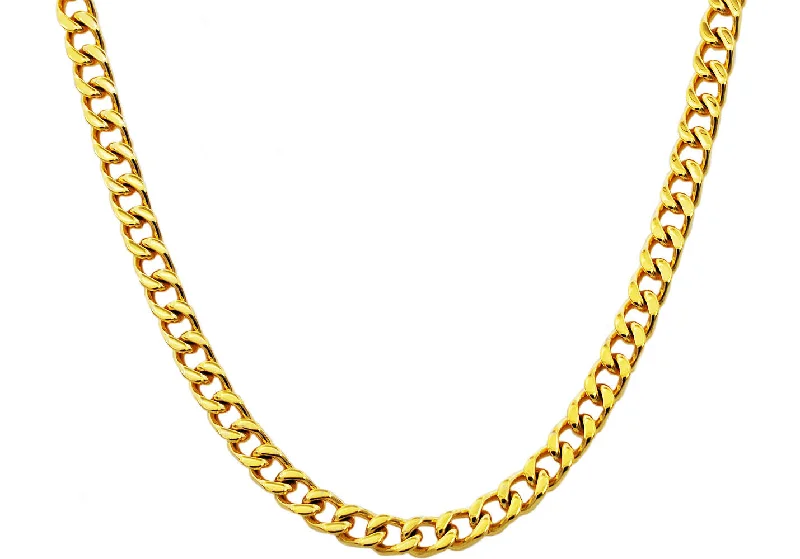 White Diamond Necklace-Mens 8mm Gold Stainless Steel Curb Link Chain Necklace