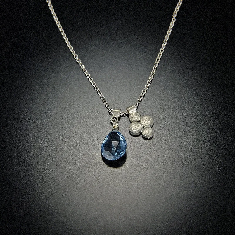 Adjustable Pendant Necklace-London Blue Topaz and Small Disk Charm Necklace