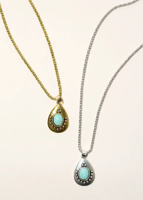 Colorful Gold Necklace-Teardrop Turquoise Necklace