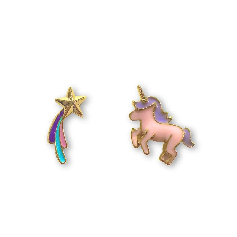 Simple Diamond Earrings-Unicorn Falling Star Studs