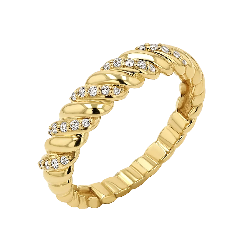 Custom Gold Engagement Ring Set-Wide Diamond Twist Ring