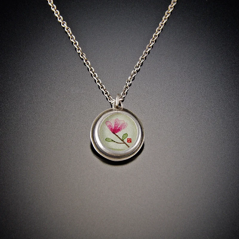 Diamond Pendant Necklace-Tiny Round Magnolia Necklace