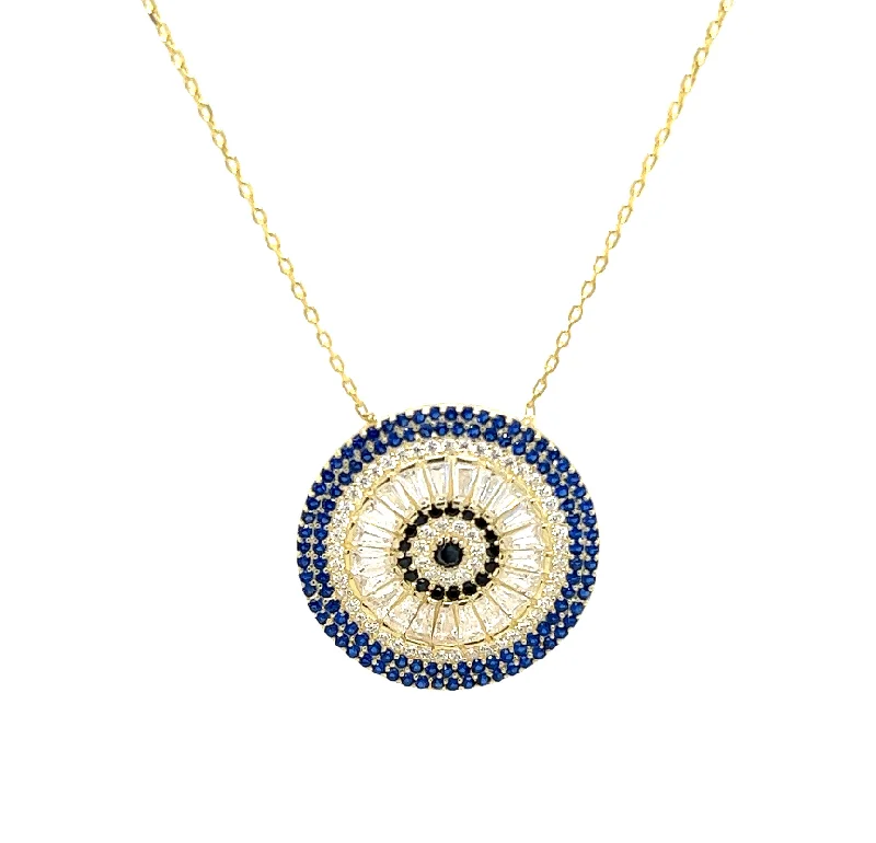 Custom Pendant Necklace for Women-"ZEUS" Evil Eye Medallion CZ Necklace