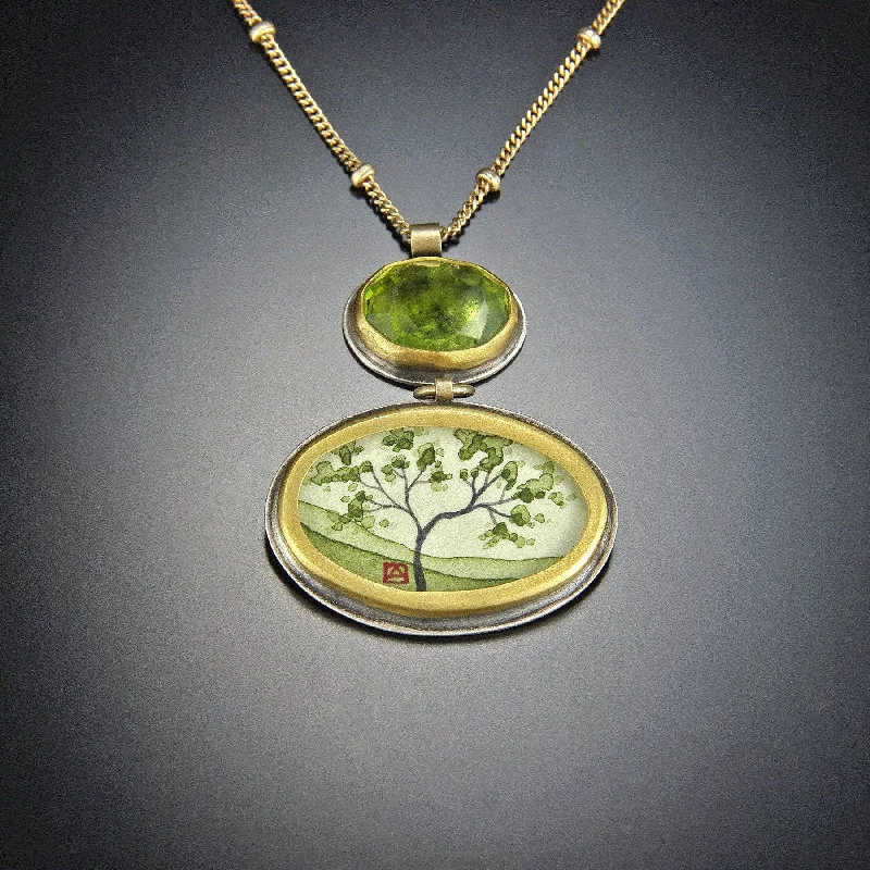 Simple Gold Chain Necklace-Spring Maple Necklace with Green Tourmaline