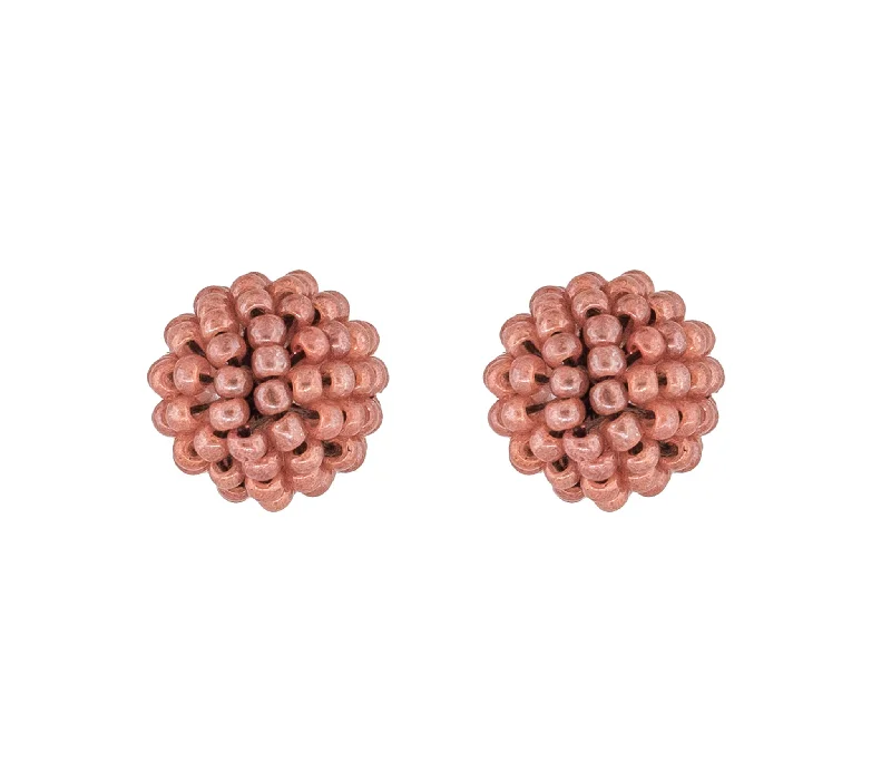 Beaded Hoop Earrings-<br>Globe Posts <br> Terracotta