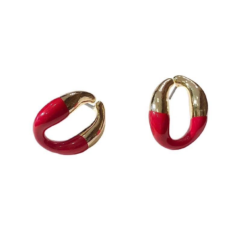 Luxury Gold Earrings-Curvy Oval Color Block Earrings