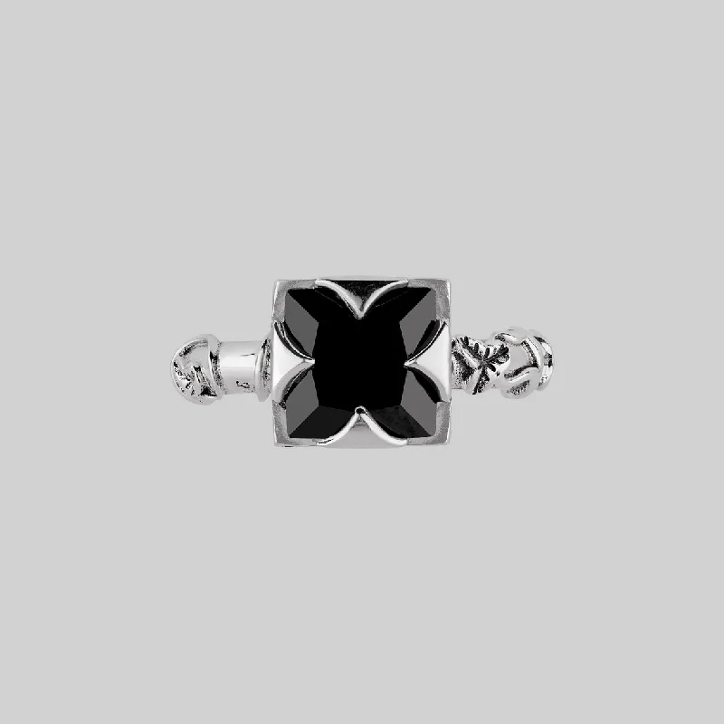 Silver Diamond Engagement Ring-VAULT. Square Onyx & Ivy Ring - Silver