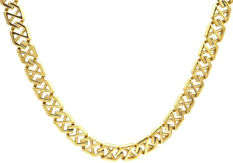 Layered Gemstone Necklace-Mens Gold Stainless Steel X-Shaped Link Chain Necklace