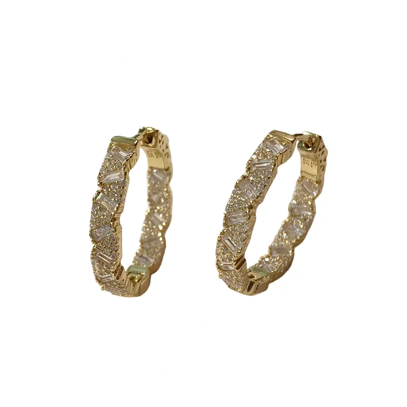 Eco-Friendly Hoop Earrings-Noellery Baguette Deco Inside Out 1” Sparkle Hoops