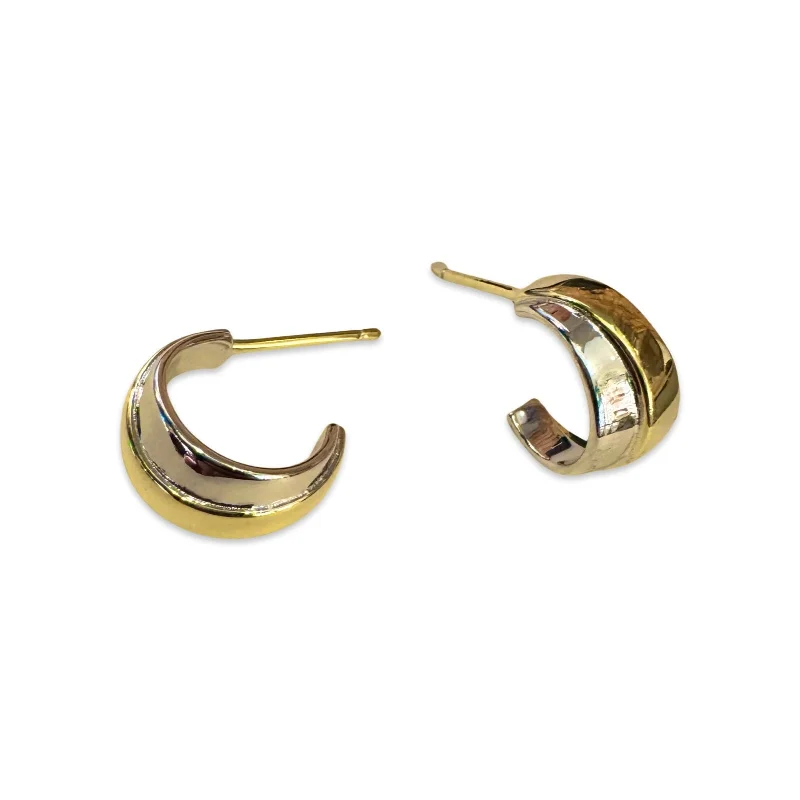 Sterling Stud Earrings-Two Tone Open Huggie Hoop Studs