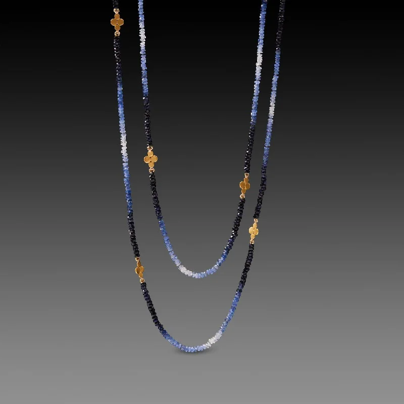 Silver Pendant with Diamonds-Long Ombre Sapphire Necklace