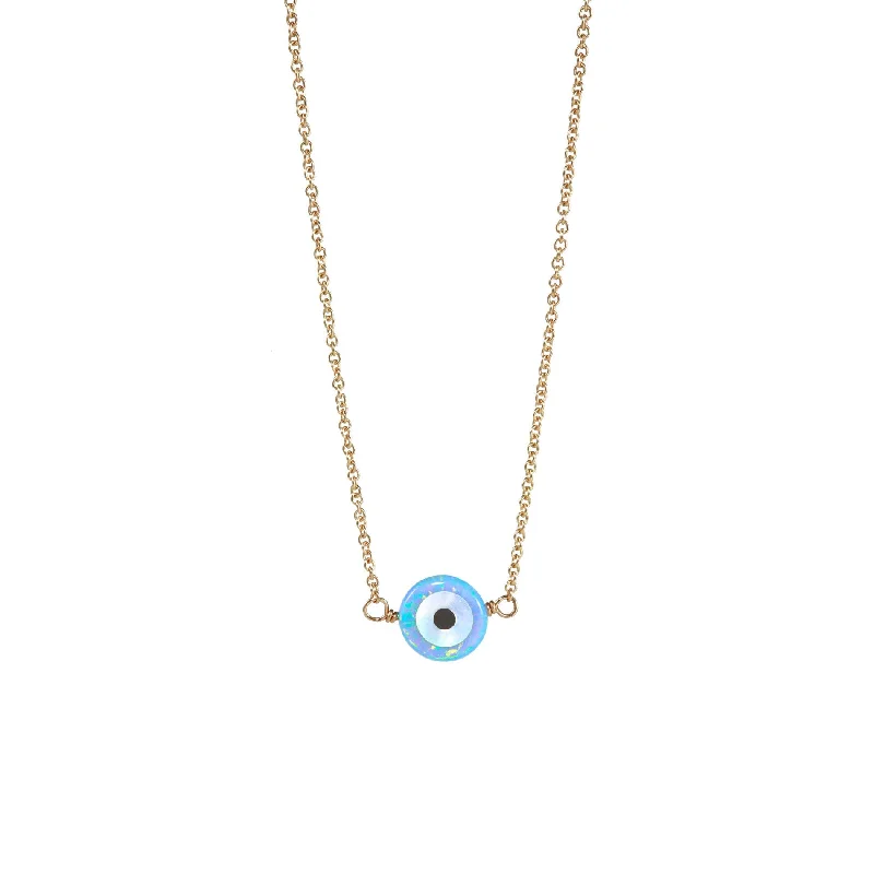 Diamond Solitaire Necklace-bara boheme | Small "EVIL EYE" Opal Necklace