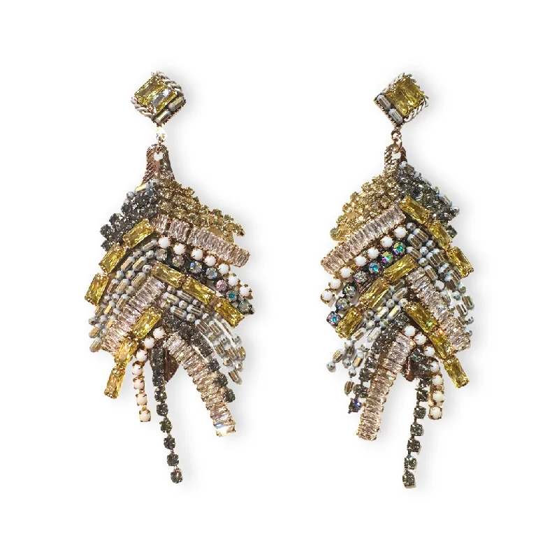 Fashionable Ear Cuffs-Kerry Leaves Gemstone Statement Earrings