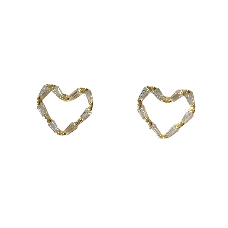 Chic Gemstone Earrings-Heart Baguette Outline Studs