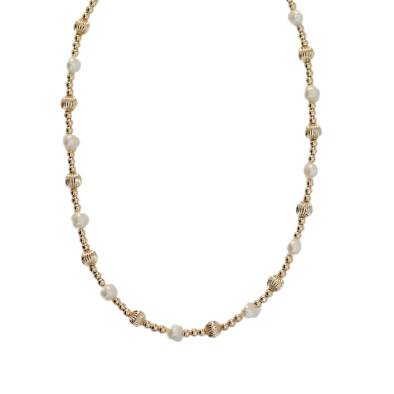 Modern Silver Necklace-"DIANA" 14k gold-filled & pearl beaded Choker/Necklace