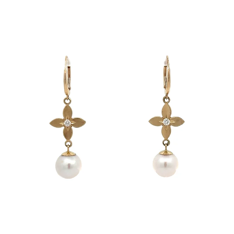 Casual Everyday Earrings-Diamond Sarah Lily and Pearl Earrings