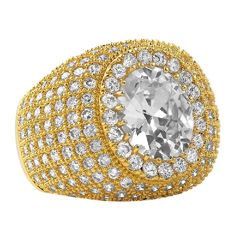 Large Sapphire Ring-Masterpiece Gold CZ Bling Bling Ring