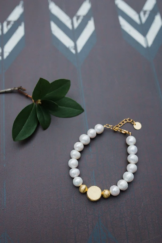 Engraved Silver Bracelet for Men-Gold Vermeil Pearl Bracelet