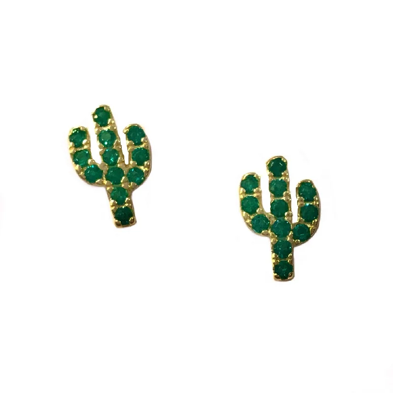 Funky Earrings for Teens-Cactus Tiny Green Studs