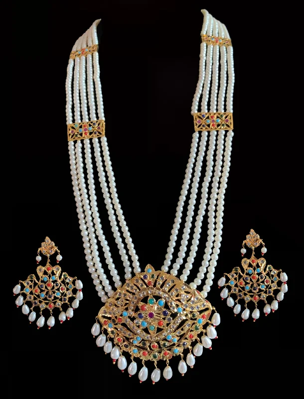 Bridal Pearl Earrings-LN76 Larissa navratan rani haar with earrings (READY TO SHIP  )