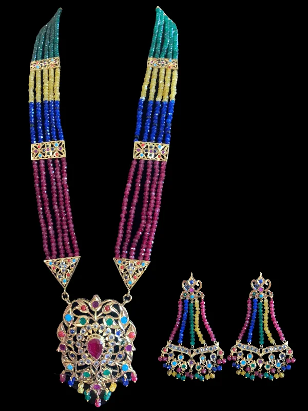 Long Dangling Earrings-LN90  Cassie rani haar with earrings in Navratan  beads ( READY TO SHIP )