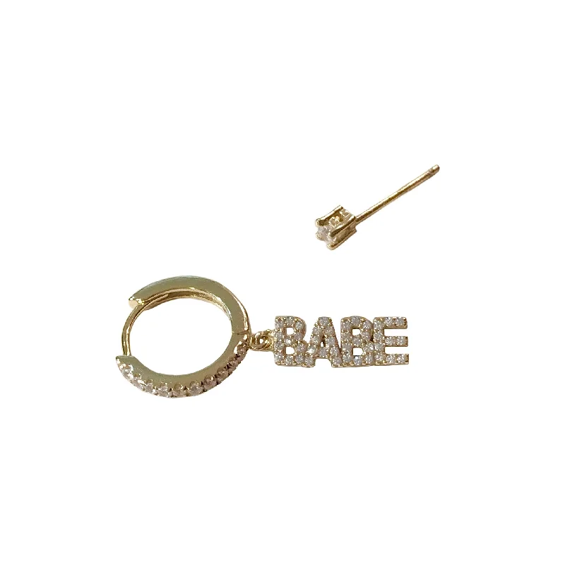 Rose Gold Stud Earrings-Noellery Gold Babe Huggie Clear Stud Set