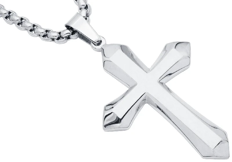 Chic Silver Necklace-Mens Stainless Steel Cross Pendant Necklace with 24" Round Box Chain