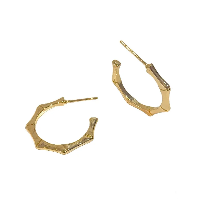 Gemstone Hoop Earrings-Gold Filled Bamboo Half Hoops