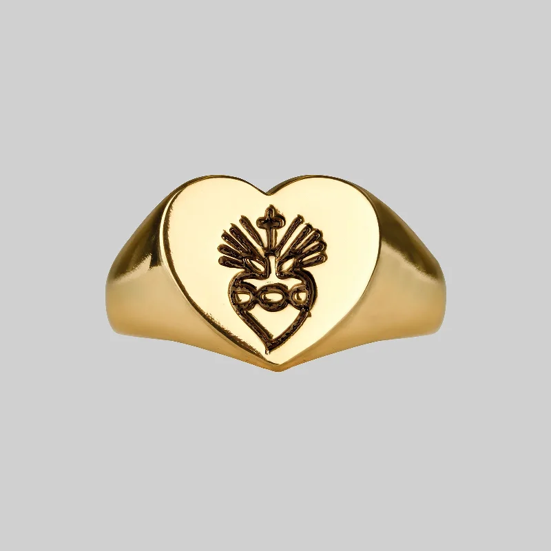 Men's Custom Wedding Ring-ARDOUR. Sacred Heart Signet Ring - Gold