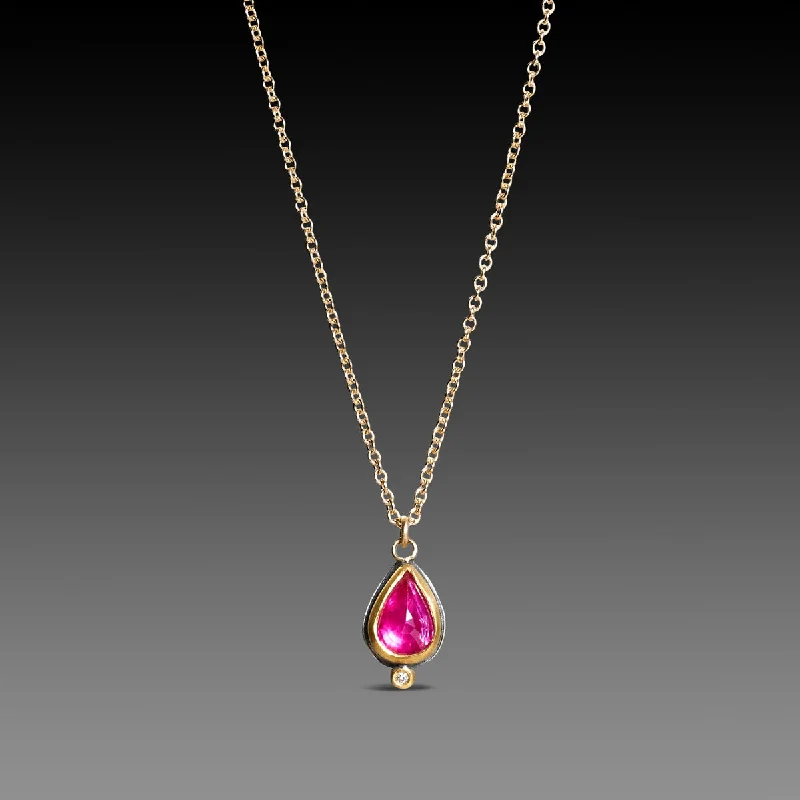 Simple Rope Necklace-Delicate Ruby Teardrop Necklace