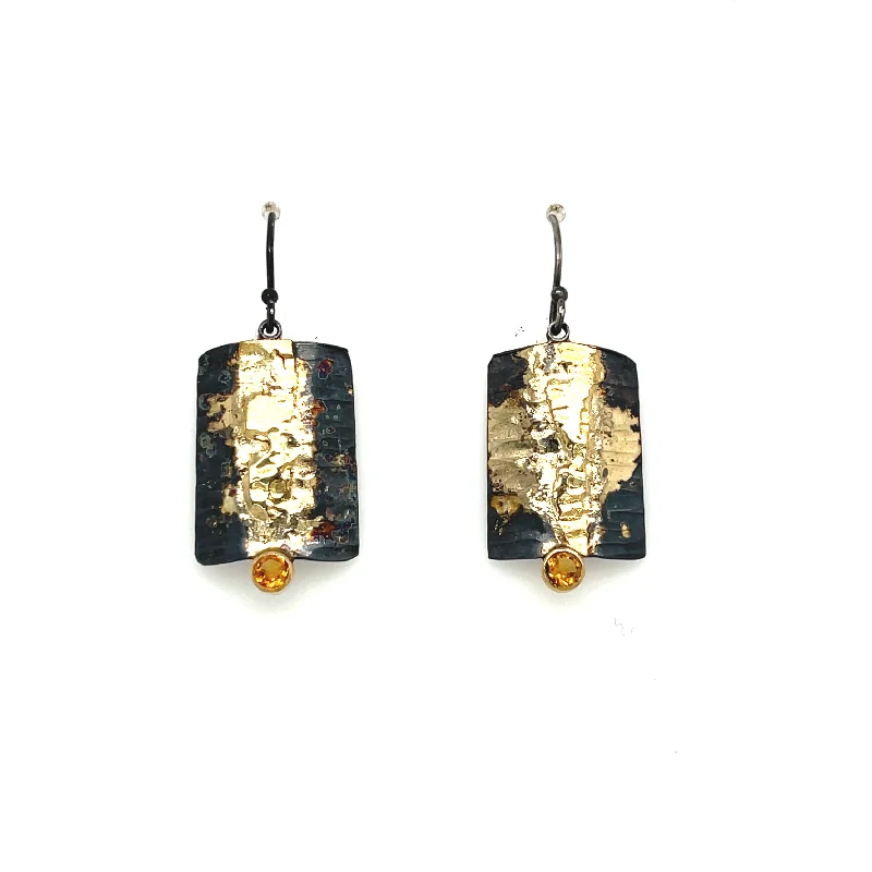 Small Drop Earrings-Scudo D'Oro - Golden Shield Earrings with Citrines