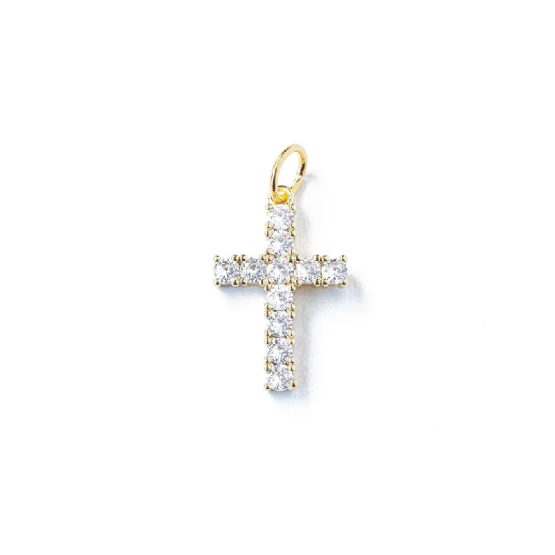 Geometric Gold Necklace-Pave Cross Charm