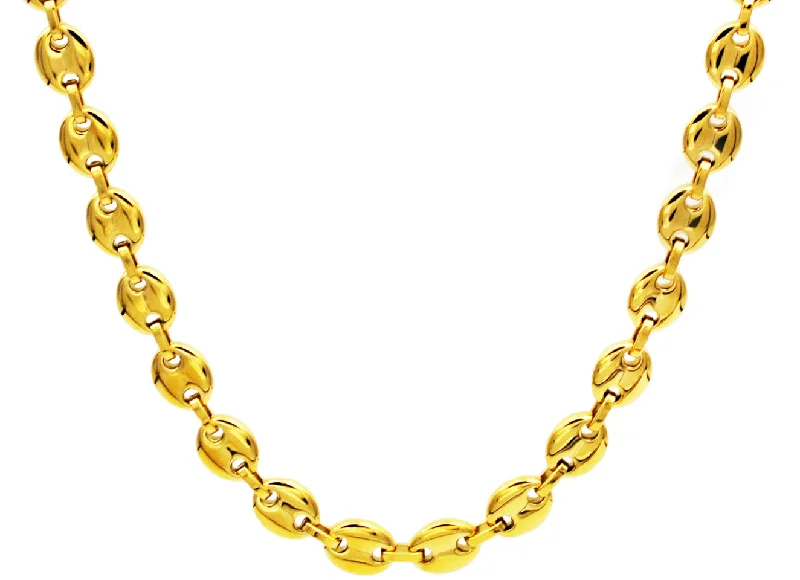 Crystal Charm Necklace-Mens Gold Stainless Steel Puff Mariner Link Chain Necklace