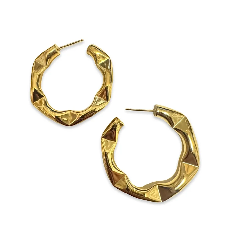 Luxury Drop Earrings-Stainless Steel Open Krinkle Hoops