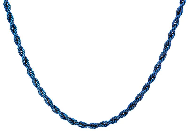 Trendy Pendant Necklace-Mens 5MM Blue Plated Stainless Steel 24" Rope Chain Necklace