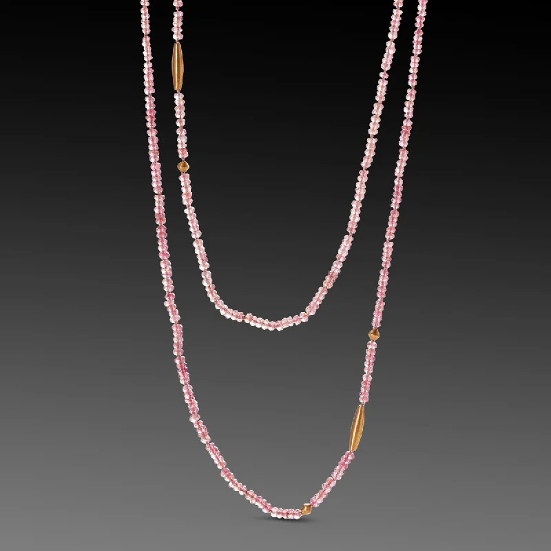 Sparkling Silver Necklace-Long Tourmaline Necklace with Mixed Gold Beads