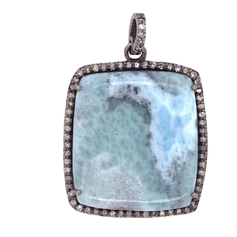 Unique Gold Pendant Necklace-Larimar Diamond