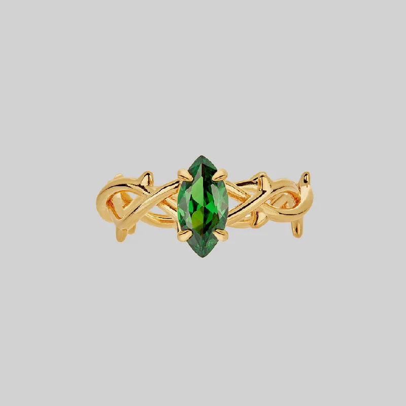 Elegant Gold Band Ring-REVIVAL. Green CZ Thorn Band Ring - Gold