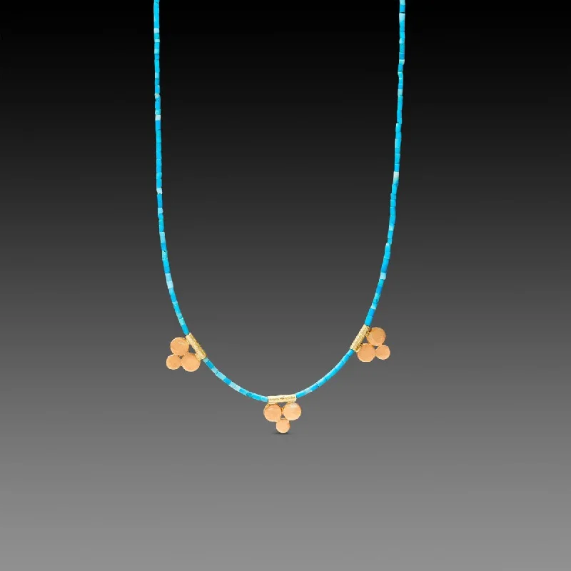 Tropical Necklace for Summer-Turquoise Bead Necklace with 22k Trios