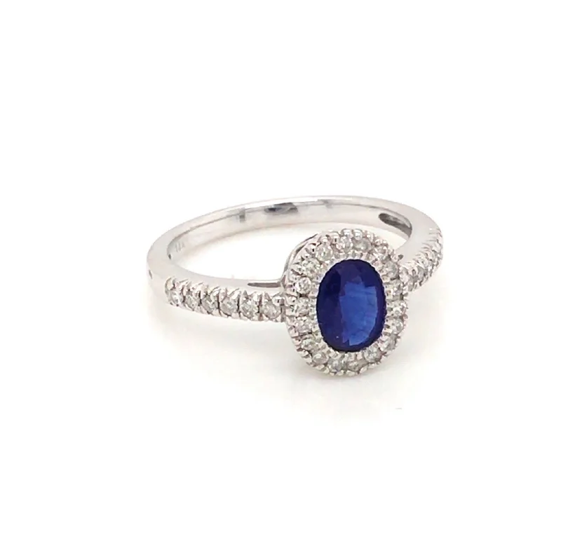 Two-Tone Engagement Ring-Oval Sapphire & Diamond Halo Ring