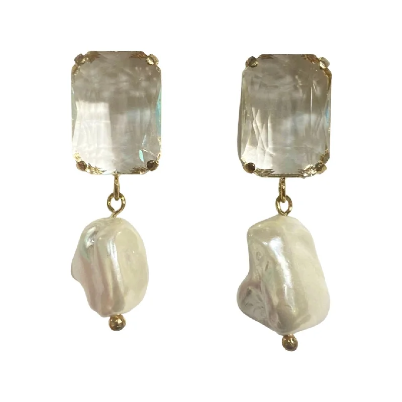 Modern Silver Earrings-Ana Crystal Freshwater Pearl Earring