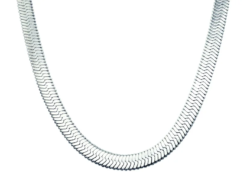 Elegant Crystal Necklace-Mens Polished Stainless Steel Herringbone Link 20" Chain Necklace