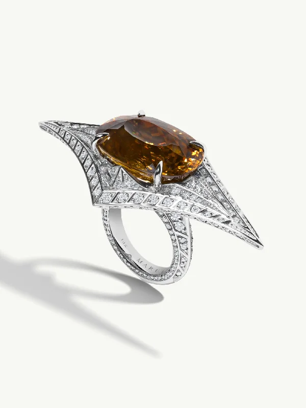 Luxury Diamond Ring-Ile De Philae Ring With An Oval-Cut Zircon & Pavé-Set White Diamonds In 18K White Gold