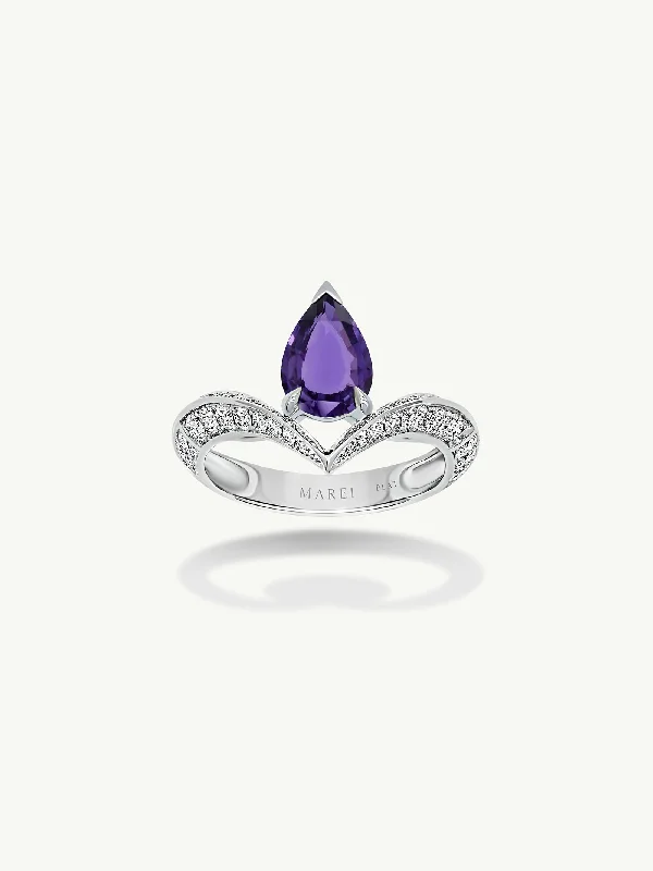 Diamond Solitaire Ring-Dorian Floating Teardrop-Shaped Ultra Violet Purple Sapphire Engagement Ring In Platinum